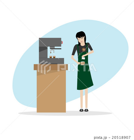 barista girl in apron preparing coffee 20518907