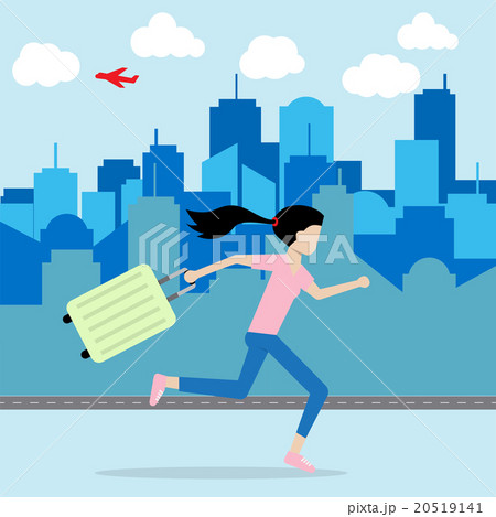 woman running and hold luggage on hand woman running and hold luggage on hand 20519141