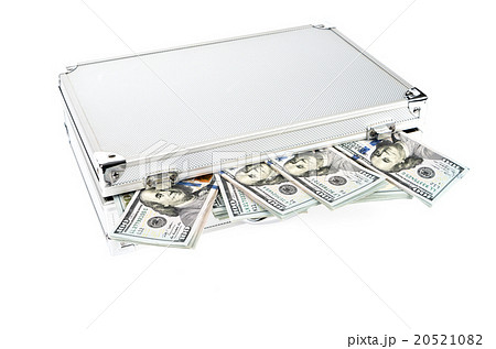 Suitcase of money with hundred dollar on white background 20521082