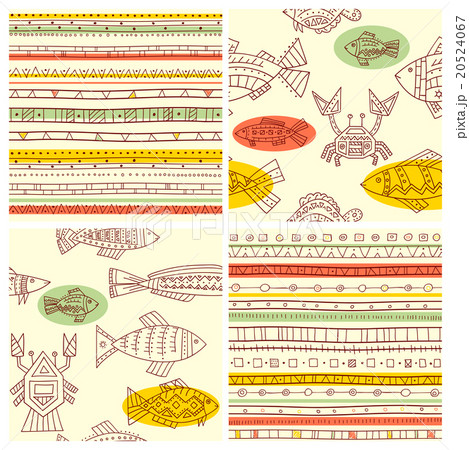 Set vector seamless ethnicity patterns with fish Set vector seamless ethnicity patterns with fish 20524067