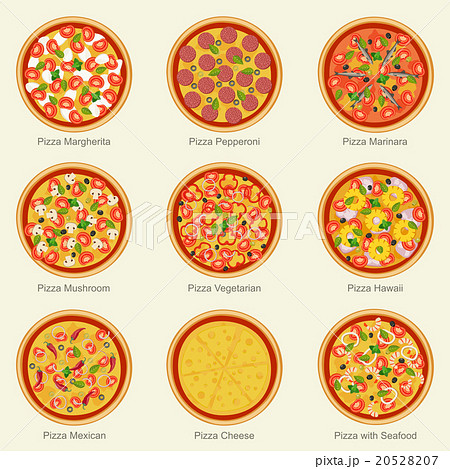 Set Of Pizza With Different Ingredients のイラスト素材 57