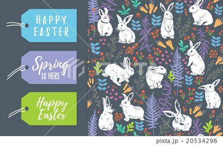 Vector set of Easter tags and seamless pattern 20534296