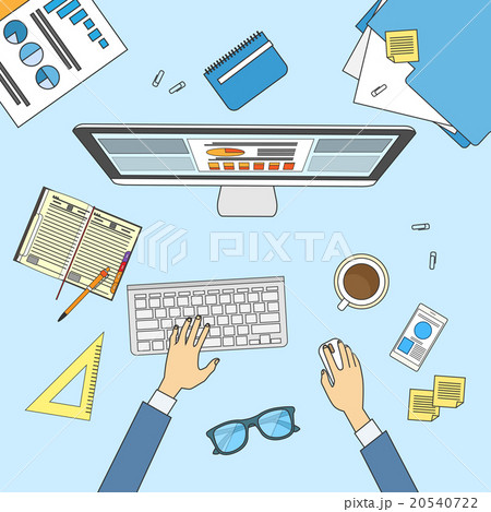 Businessman Workplace Desk Hands Working Laptop 20540722