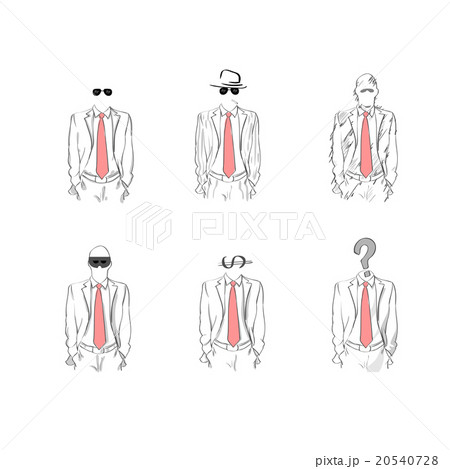Man Black Silhouette Suit Red Tie Wear Glasses Hat 20540728