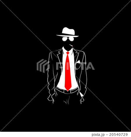 Man Silhouette Suit Red Tie Wear Glasses White Hat 20540729