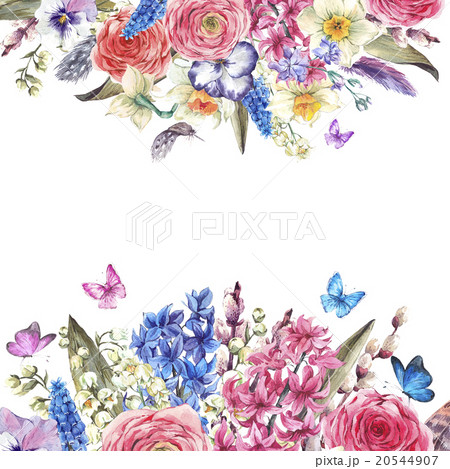 Watercolor  vintage flowers bouquet in the nest 20544907