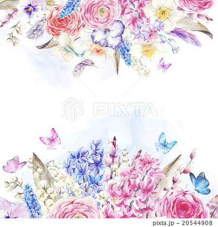 Watercolor  vintage flowers bouquet in the nest 20544908