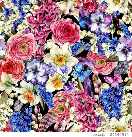 Watercolor seamless background, Vintage flowers 20544914