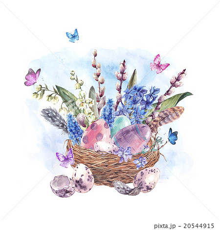 Watercolor Happy Easter greeting card, spring Watercolor Happy Easter greeting card, spring 20544915