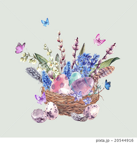 Watercolor Happy Easter greeting card, spring Watercolor Happy Easter greeting card, spring 20544916