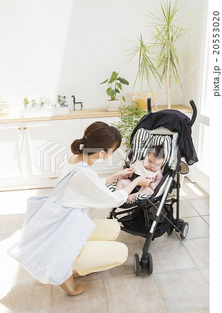 ベビーカーに乗る赤ちゃんとお母さん 20553020