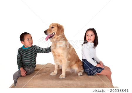 子供達と犬 ペット Clipping Composition Japanese 大型犬 仲良し 家族の写真素材 5541