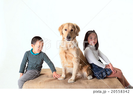 子供 愛犬 ペット Clipping Composition Japanese 大型犬 仲良し 家族の写真素材 5542