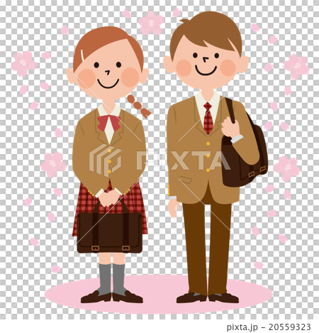 男女学生＿茶ブレザー,桜背景 20559323