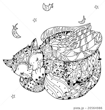 Hand drawn doodle outline cat sleeping 20564986
