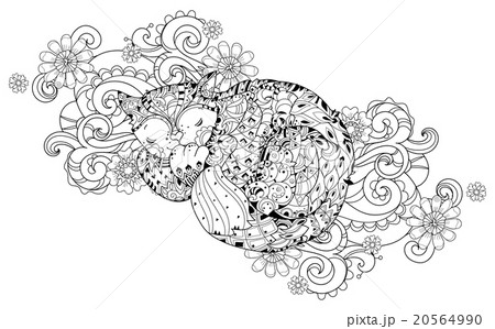 Hand drawn doodle outline cat sleeping 20564990