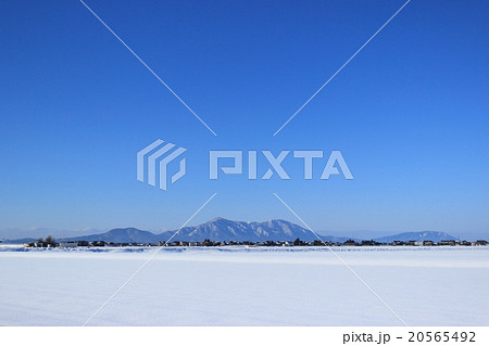 冬の越後平野と青空 20565492