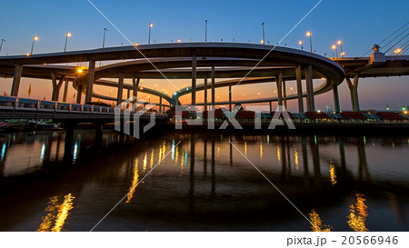 Bhumibol Bridge with skyline reflection, Bangkok Bhumibol Bridge with skyline reflection, Bangkok 20566946