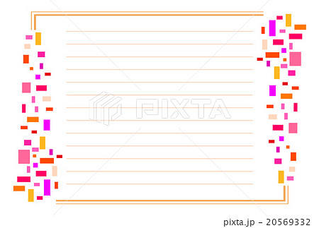 暖か色の幾何学模様縁どり 罫線あり サイズの便箋にものイラスト素材