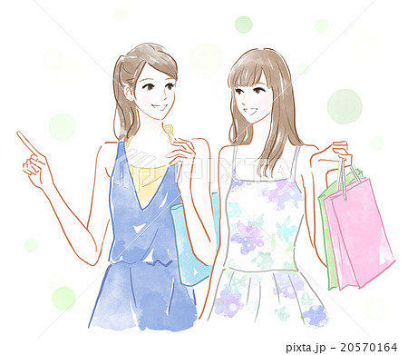 買い物する二人の女性のイラスト素材