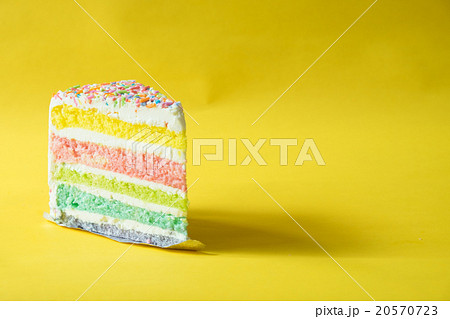 Rainbow butter cake over yellow background Rainbow butter cake over yellow background 20570723
