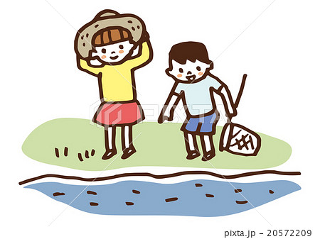 川遊びする子供のイラスト素材 5729