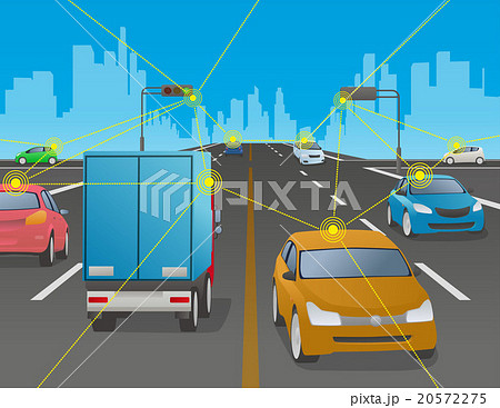 4車線道路と様々な自動車　ベクターイラスト 20572275
