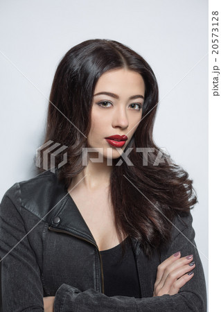 Fashion model woman with dark red lips in studio Fashion model woman with dark red lips in studio 20573128