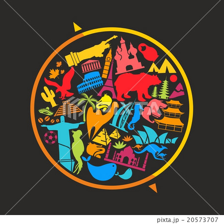 Globe sign full of landmarks symbols 20573707