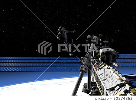 宇宙遊泳と国際宇宙ステーション　perming 3DCGイラスト素材 20574862
