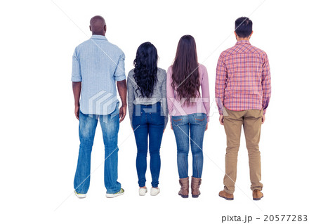 Rear view of multi-ethnic friends standing 20577283