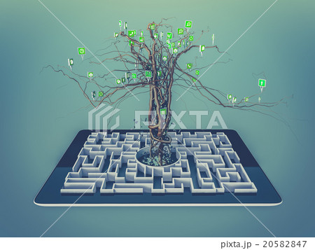 Social media icons set in tree shape on Maze 20582847