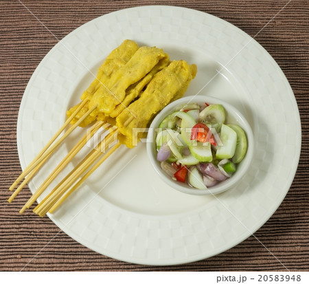 Grilled Pork Satay with Cucumber Salad Grilled Pork Satay with Cucumber Salad 20583948