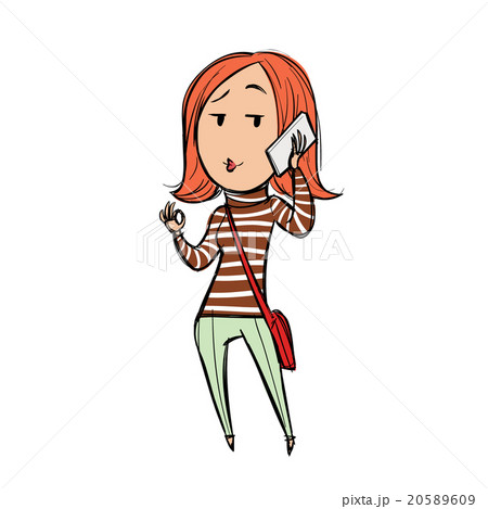 Woman talking on the phone showing OK Woman talking on the phone showing OK 20589609