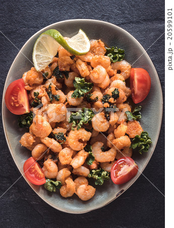 Served shrimps in the plate 20599101