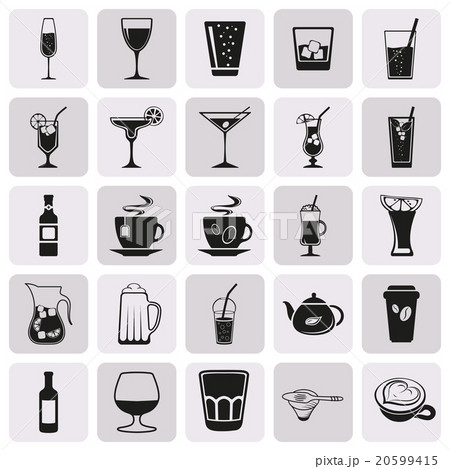 Beverage Drink Simple Black Icon Setのイラスト素材