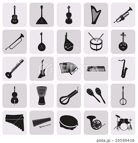 Simple Black Silhouettes Of Musical Instrumentsのイラスト素材