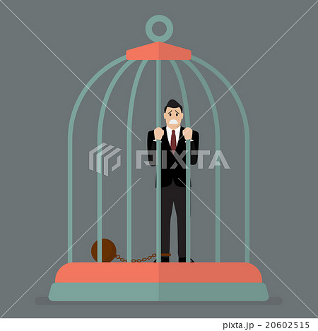 Businessman with weight in bird cage Businessman with weight in bird cage 20602515