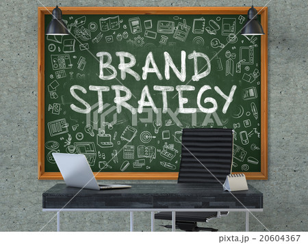 Hand Drawn Brand Strategy on Office Chalkboard. 20604367