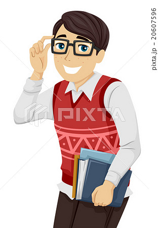 Teen Guy Geek Books Smileのイラスト素材