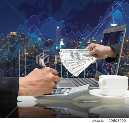 Businessman working with the laptop for earn the usd dollar mone 20608990