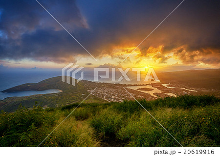 sunset over Hanauma Bay from Koko Head Crater sunset over Hanauma Bay from Koko Head Crater 20619916