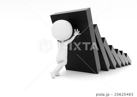 倒れるブロックを止める人物のCG、ビジネスコンセプト挑戦 20620465