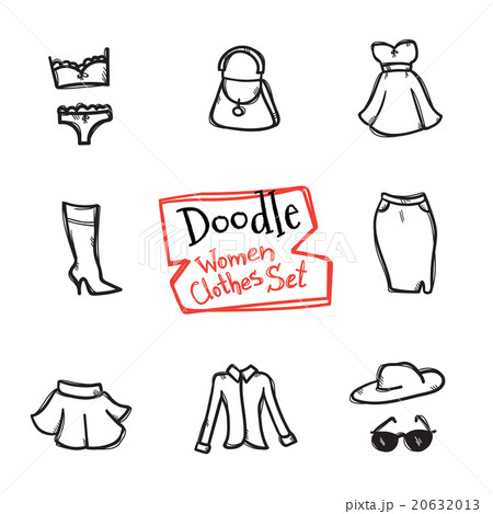Vector doodle style women clothes icons set. Hand 20632013