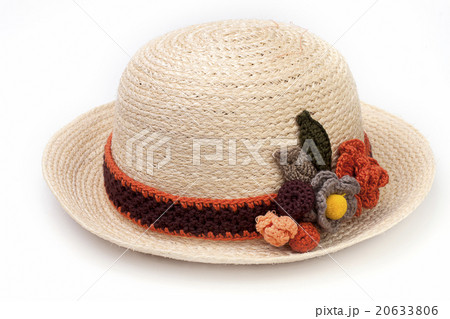 Woven hat decorated isolate on white background Woven hat decorated isolate on white background 20633806