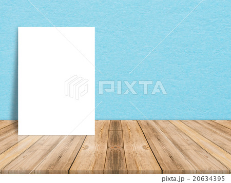 Blank paper poster at tropical plank wooden floor Blank paper poster at tropical plank wooden floor 20634395