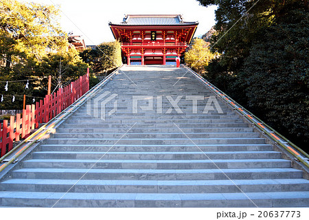 鶴岡八幡宮の石段と巫女の写真素材