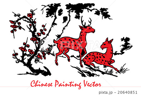 vector chinese ink painting dear and flower 20640851
