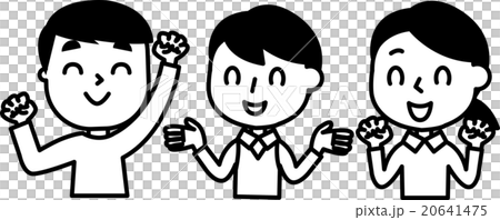 笑顔の青年と担当者・職員モノクロイラスト 20641475