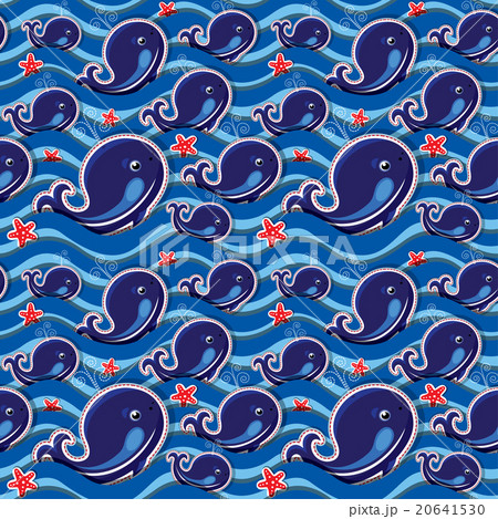 Seamless pattern with whales and sea stars 20641530